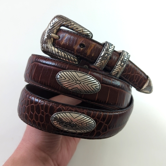 Roundtree & Yorke 90's Vintage Western Concho Full Grain Leather Belt Brown 38 - Picture 1 of 9